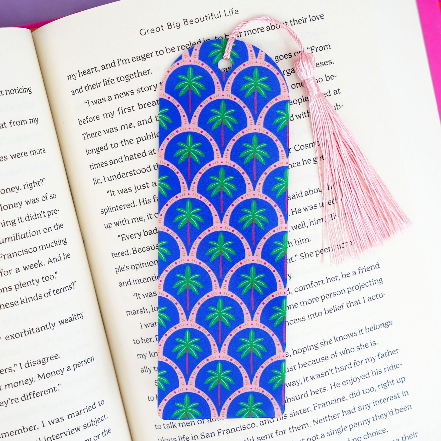 Blue & Pink Palm Tree Flexible Plastic Bookmark