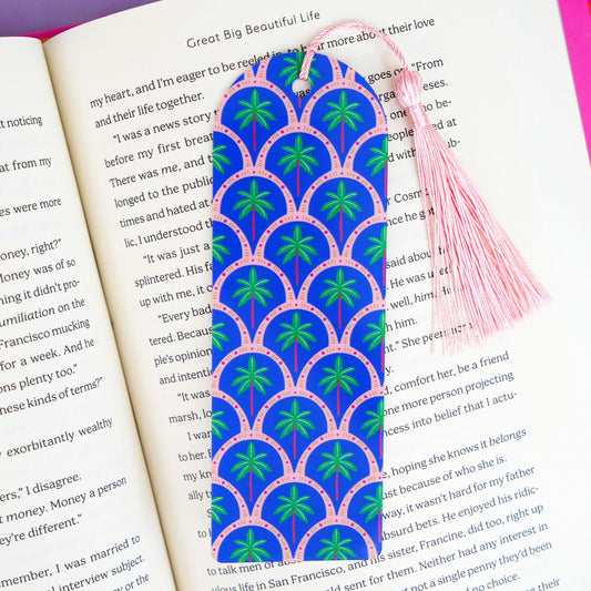 Blue & Pink Palm Tree Flexible Plastic Bookmark