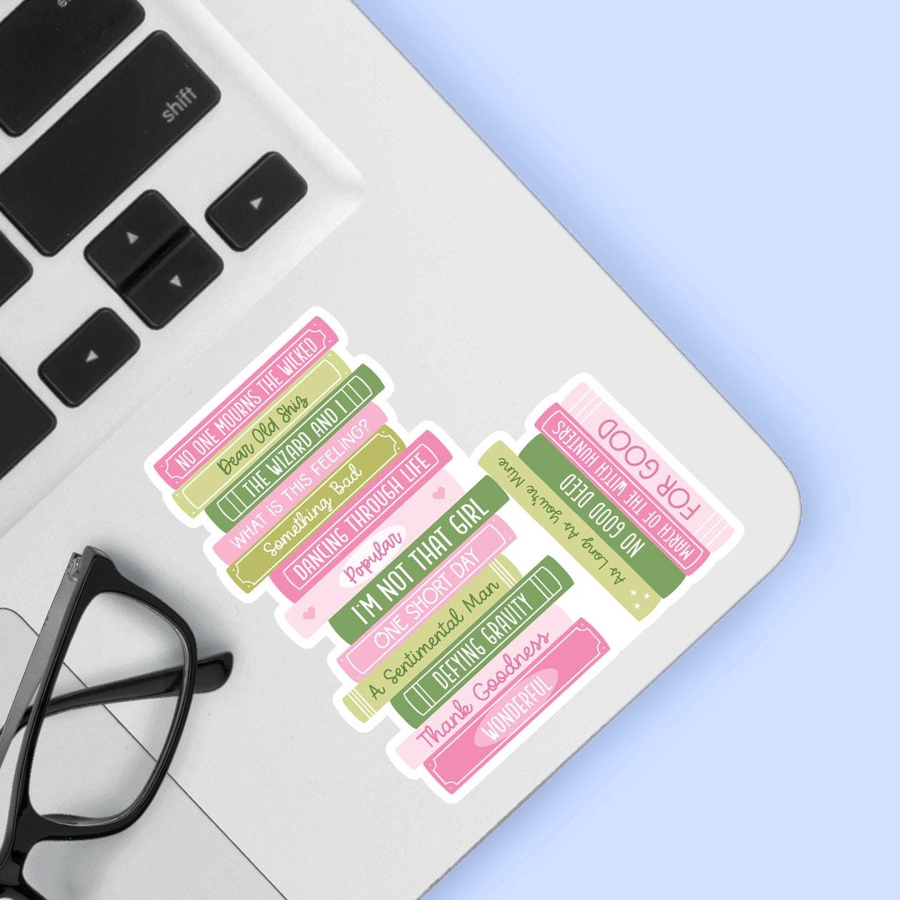 Pink & Green Witch Book Stack Sticker
