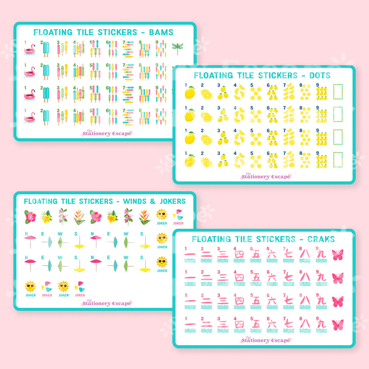 Lemon Floating Mahjong Tile Stickers - Set of 160