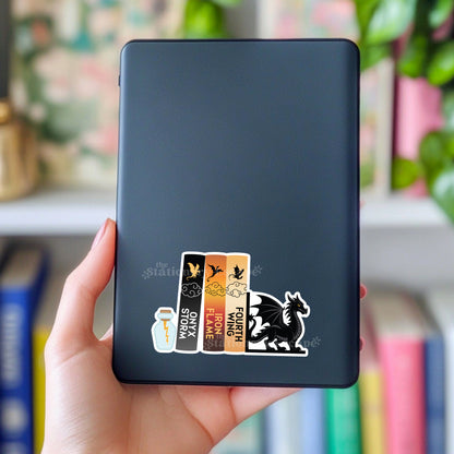 Fourth Wing Empyrean book stack sticker with dragon on black Kindle back