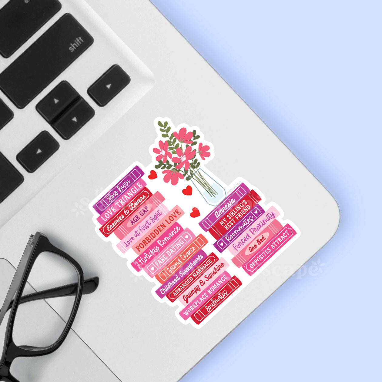 Romance Tropes Book Stack Sticker