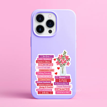 Romance Tropes Book Stack Sticker