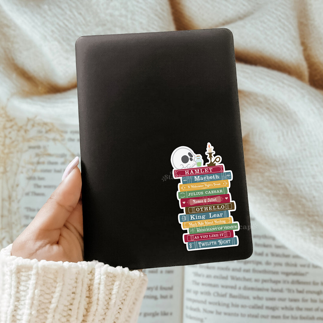 Kinndle case with Shakespeare book stack sticker