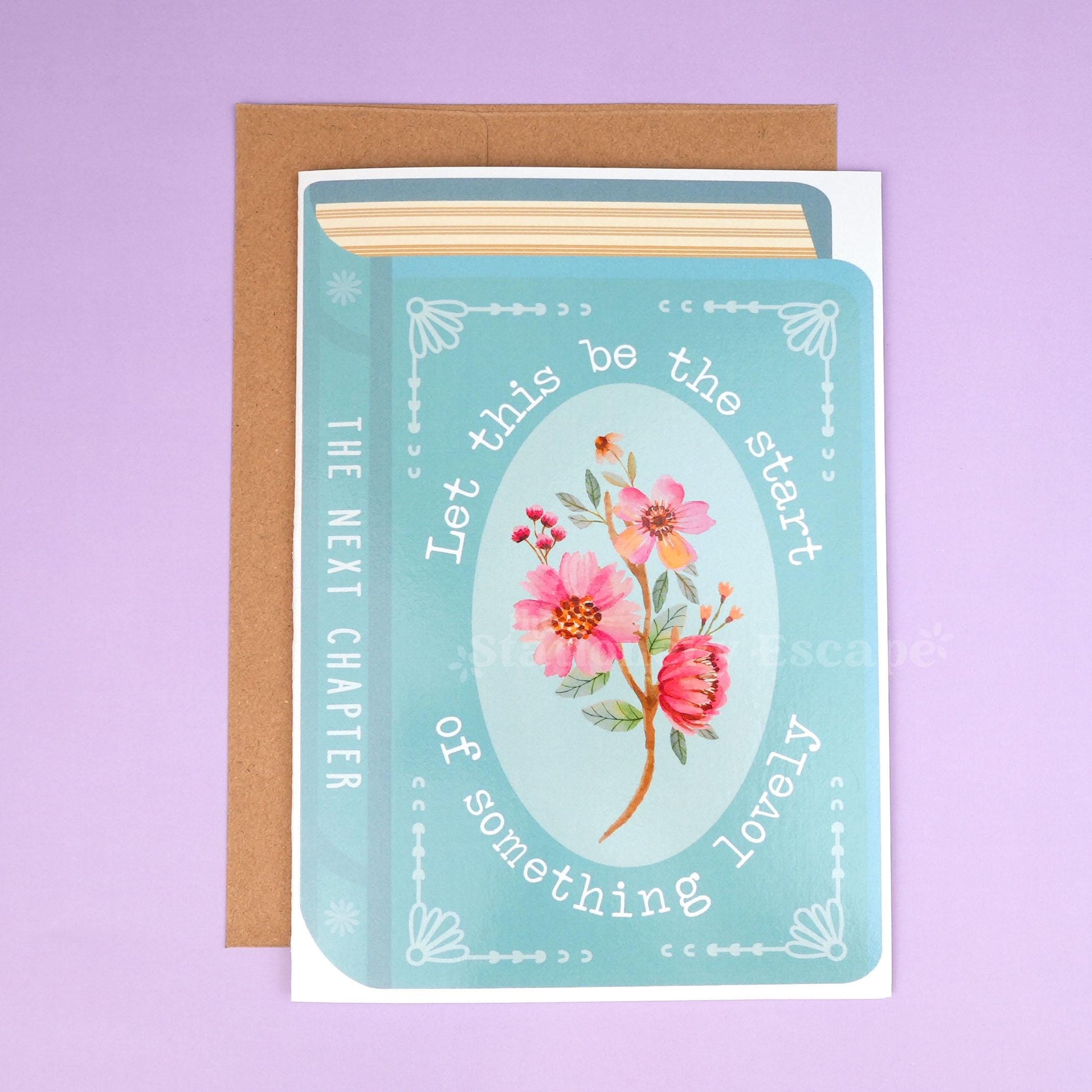 Greeting card with floral design and text on a purple background