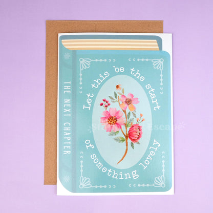 Greeting card with floral design and text on a purple background