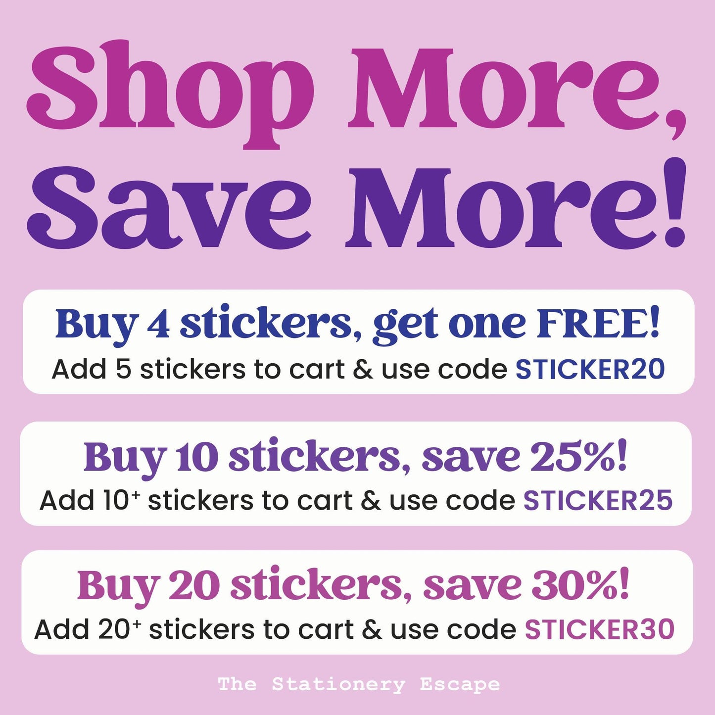 Promotional text on a pink background for buying stickers with discounts.