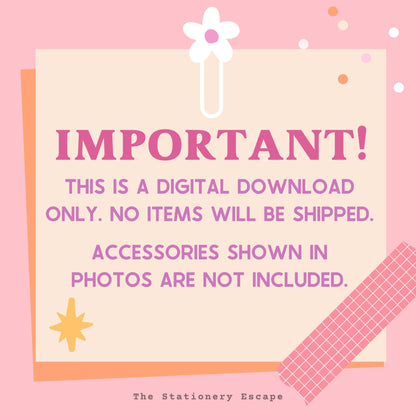 Digital download notice with decorative elements on a pink background